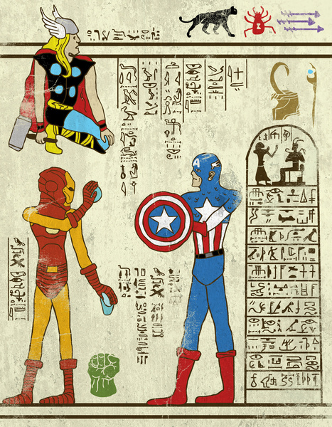 古代エジプトの壁画風に変身 味わい深くなったスーパーヒーローたち Pouch ポーチ