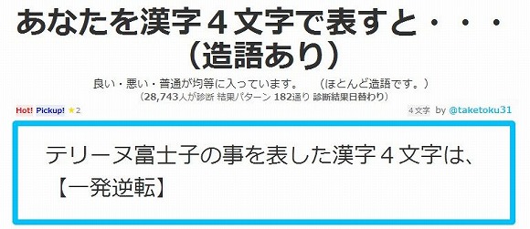 あなたを漢字4文字で表現すると…？ 「診断メーカー」の診断結果が