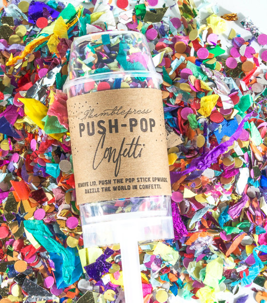 パーンと鳴らせばたちまち色の大洪水が押し寄せる！ 超ド派手なキラキラカラフルクラッカー『Push-Pop Confetti』でパーティー気分を盛り上げよう♪