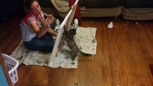 【動画】「好奇心が抑えきれニャイッ」絵のキャンバスを裏側から奇襲攻撃する子ネコがかわええ！
