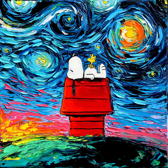 ゴッホの 星月夜 にスヌーピーやスポンジボブが カラフルポップでちょっぴり奇妙なアート作品が素敵です Pouch ポーチ