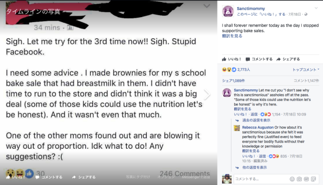 【ええええ！】子どもの学校に母乳で作ったブラウニーを持参したママ / 非難されて「なんでダメなの？」とSNSで質問
