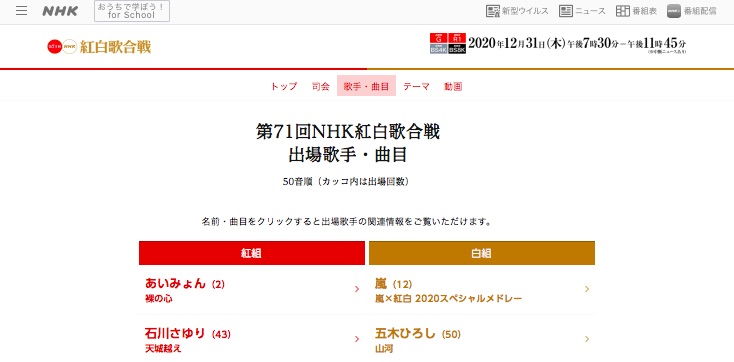 年紅白歌合戦の曲目が発表されたよ 星野源 うちで踊ろう に天童よしみ 腹筋太鼓 坂本冬美があの話題曲を披露 Pouch ポーチ