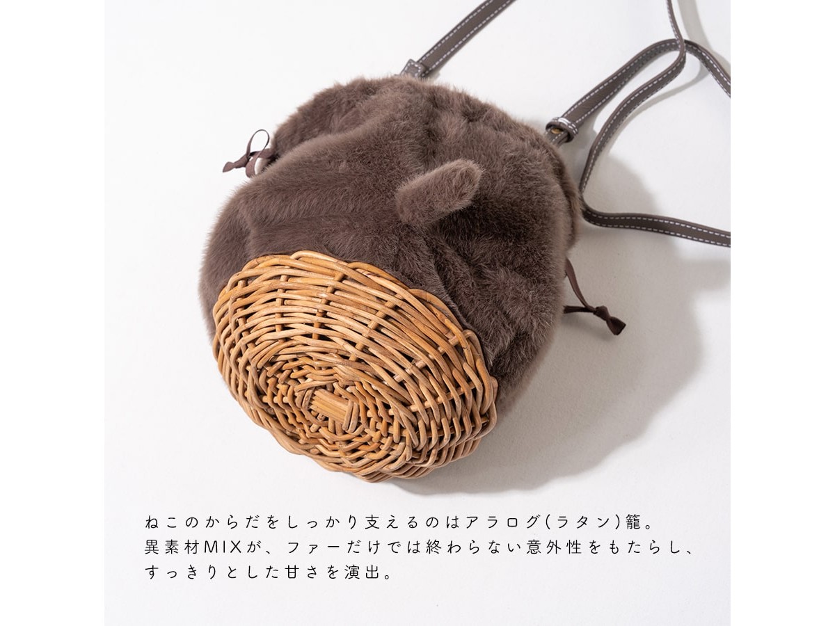 値下げ HAYNI ミネットパニファー 巾着かごバッグ ショルダー ねこ猫ハイニ 寒くなってくるとモフモフを欲する人へ🐈🐈‍⬛ヘイニの「ミネットパニ