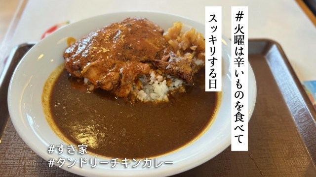 人気のほろほろチキンがタンドリーに🍗心地よい辛さのすき家「タンドリーチキンカレー」をあっちゅー間に完食【#火曜は辛いものを食べてスッキリする日】