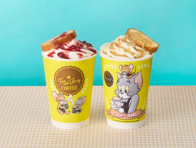 タリーズ×トムとジェリーのコラボ再びでトキメキ止まらん🫶食いしん坊のタフィーがクリームにダイブしてるデザインも可愛すぎるんよ！